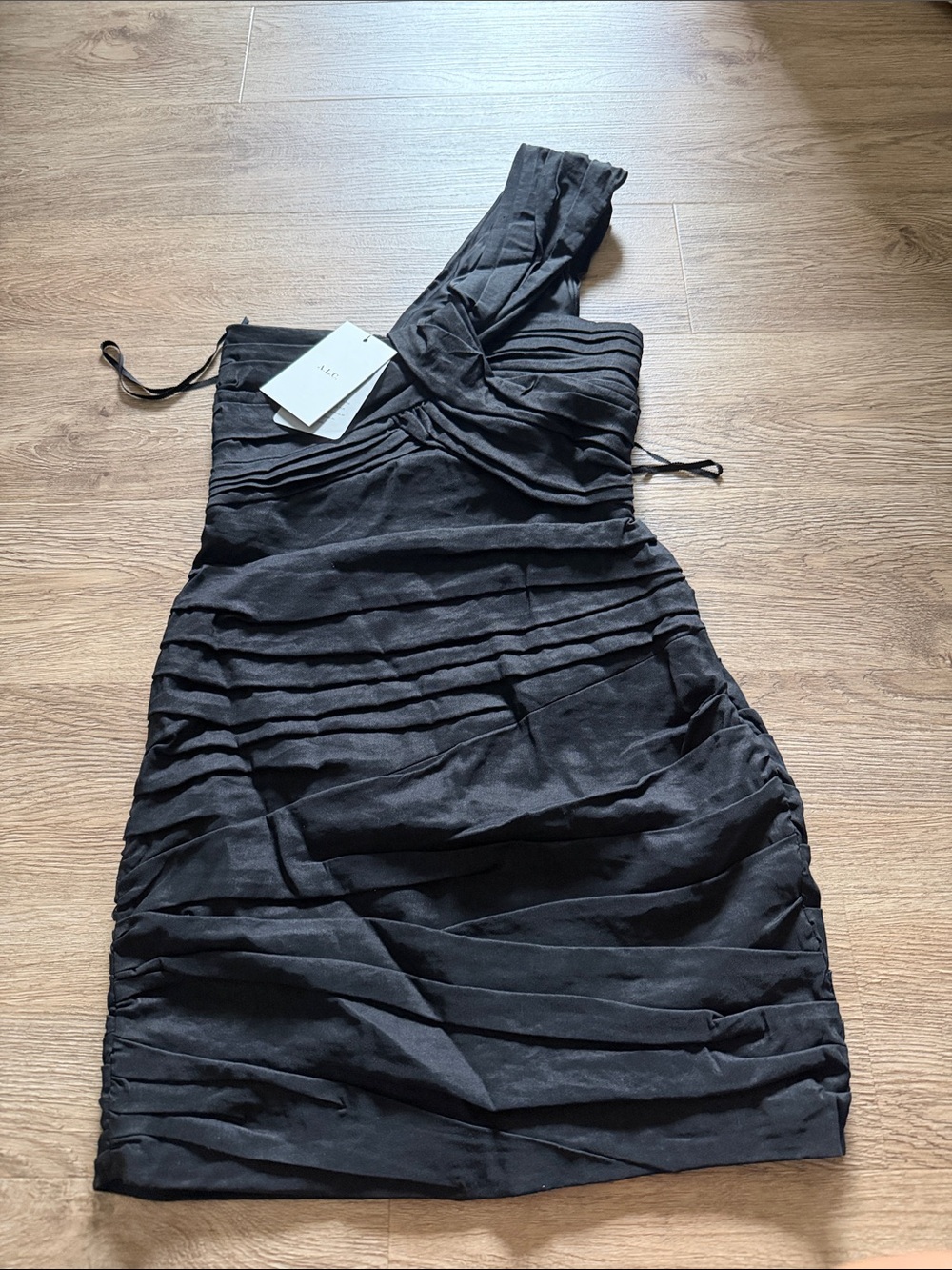 A.L.C. One-Shoulder Black Ruched Mini Dress